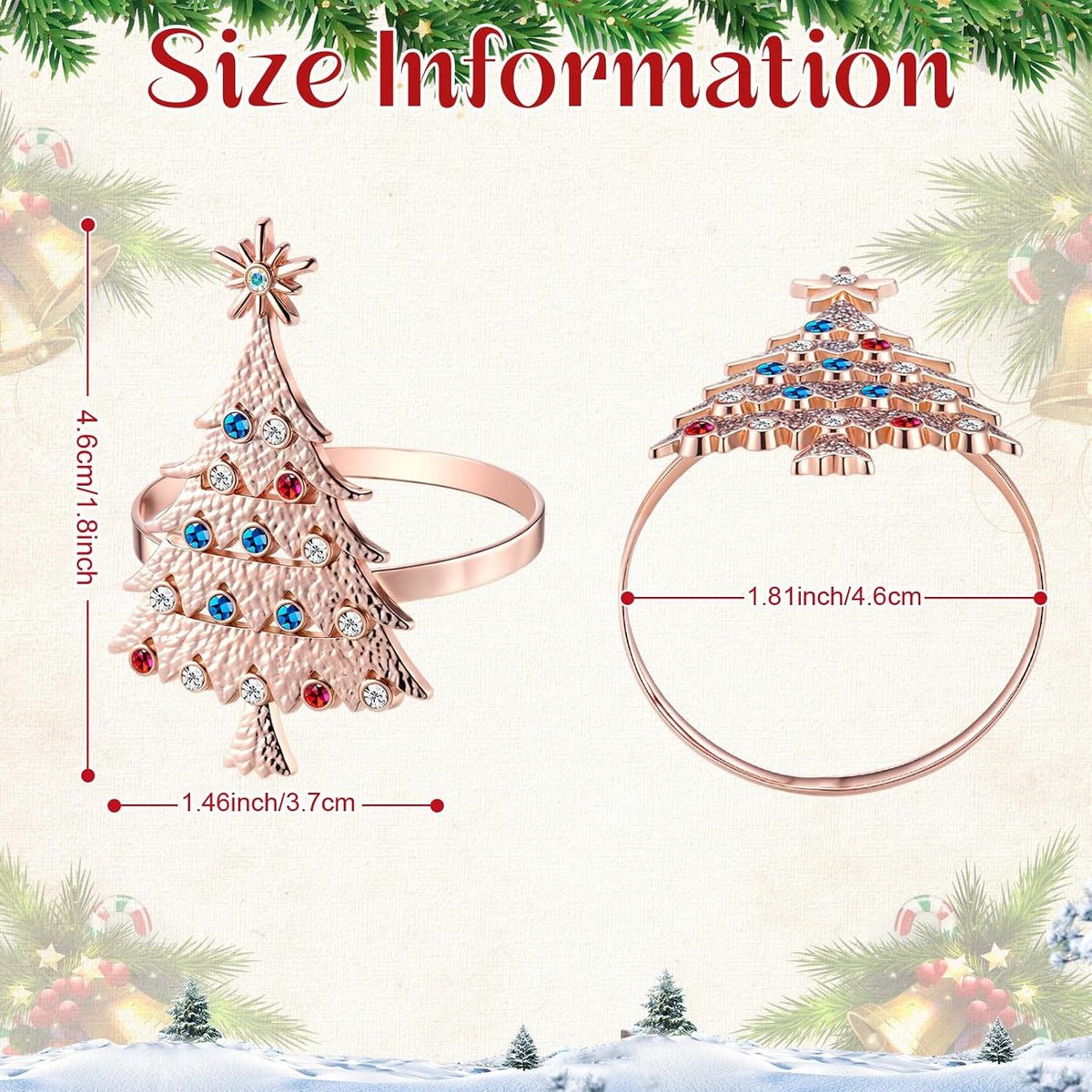 12 Pack Christmas Tree Napkin Rings Pink Metal Holders
