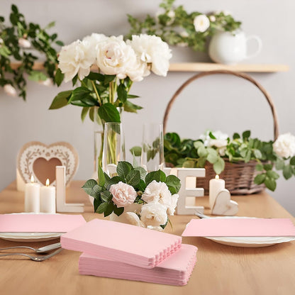 100 Pcs Paper Disposable Napkins 2 Ply Dinner Guest Cocktail Napkins Hand Towels for Wedding Summer Birthday Party Bridal Anniversary Reception, 13 x 16 Inches (Pink,Lace)