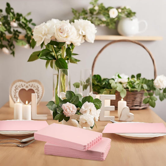 100 Pcs Paper Disposable Napkins 2 Ply Dinner Guest Cocktail Napkins Hand Towels for Wedding Summer Birthday Party Bridal Anniversary Reception, 13 x 16 Inches (Pink,Lace)