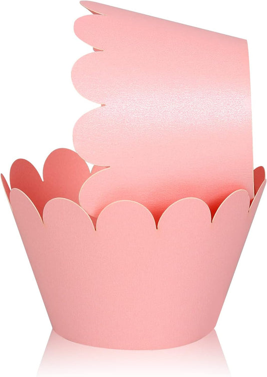 Set of 100 Artistic Bake Cake Cups Filigree Little Vine Lace Laser Cut Cupcake Wrapper Liner Baking Cup Muffin CaseTrays for Wedding Birthday Party Decoration-Best Kitchen Gift (Pink)