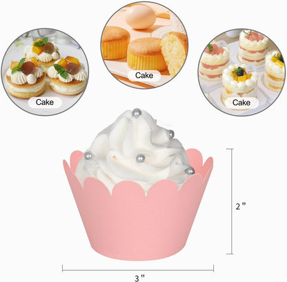 Set of 100 Artistic Bake Cake Cups Filigree Little Vine Lace Laser Cut Cupcake Wrapper Liner Baking Cup Muffin CaseTrays for Wedding Birthday Party Decoration-Best Kitchen Gift (Pink)