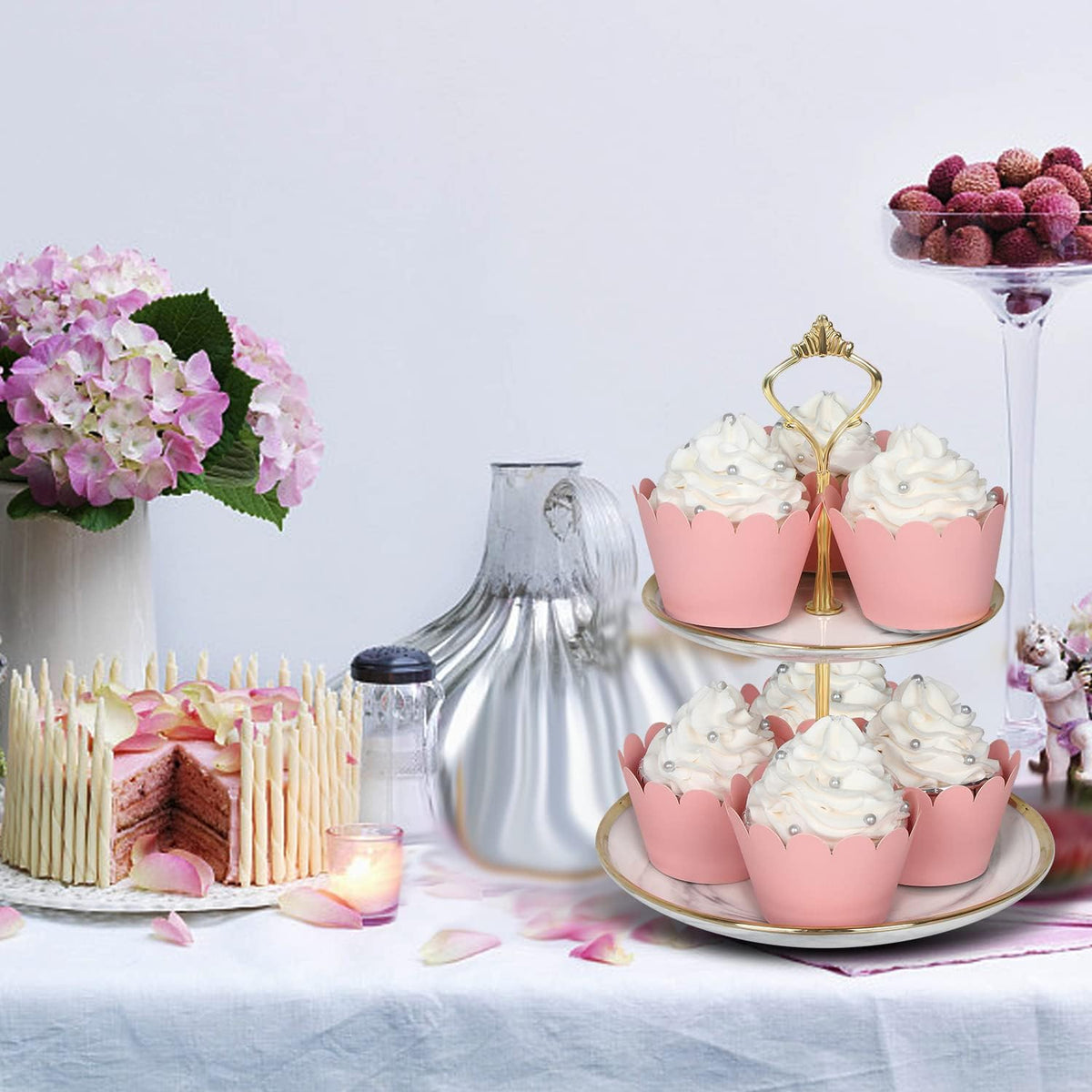 Set of 100 Artistic Bake Cake Cups Filigree Little Vine Lace Laser Cut Cupcake Wrapper Liner Baking Cup Muffin CaseTrays for Wedding Birthday Party Decoration-Best Kitchen Gift (Pink)