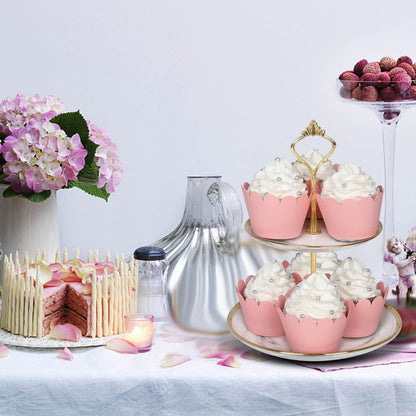 Set of 100 Artistic Bake Cake Cups Filigree Little Vine Lace Laser Cut Cupcake Wrapper Liner Baking Cup Muffin CaseTrays for Wedding Birthday Party Decoration-Best Kitchen Gift (Pink)