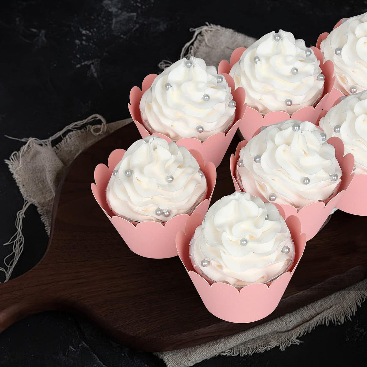 Set of 100 Artistic Bake Cake Cups Filigree Little Vine Lace Laser Cut Cupcake Wrapper Liner Baking Cup Muffin CaseTrays for Wedding Birthday Party Decoration-Best Kitchen Gift (Pink)