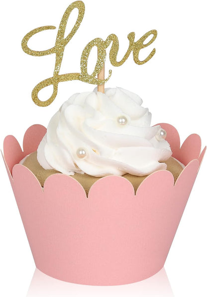 Set of 100 Artistic Bake Cake Cups Filigree Little Vine Lace Laser Cut Cupcake Wrapper Liner Baking Cup Muffin CaseTrays for Wedding Birthday Party Decoration-Best Kitchen Gift (Pink)