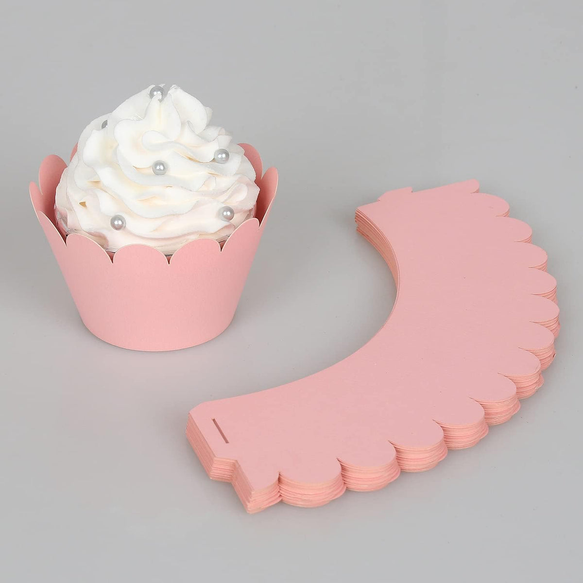 Set of 100 Artistic Bake Cake Cups Filigree Little Vine Lace Laser Cut Cupcake Wrapper Liner Baking Cup Muffin CaseTrays for Wedding Birthday Party Decoration-Best Kitchen Gift (Pink)