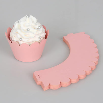 Set of 100 Artistic Bake Cake Cups Filigree Little Vine Lace Laser Cut Cupcake Wrapper Liner Baking Cup Muffin CaseTrays for Wedding Birthday Party Decoration-Best Kitchen Gift (Pink)