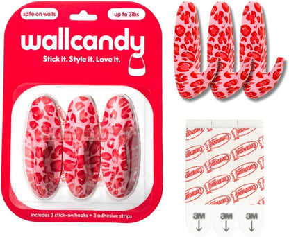 Adhesive Wall Hanging Hooks | Pack of 3 Cute Print Wall Hooks with Heavy Duty Stick-On Strips that Hold Up to 3lbs, Easy to Install Hanging Hook for Walls (Pink Cheetha)