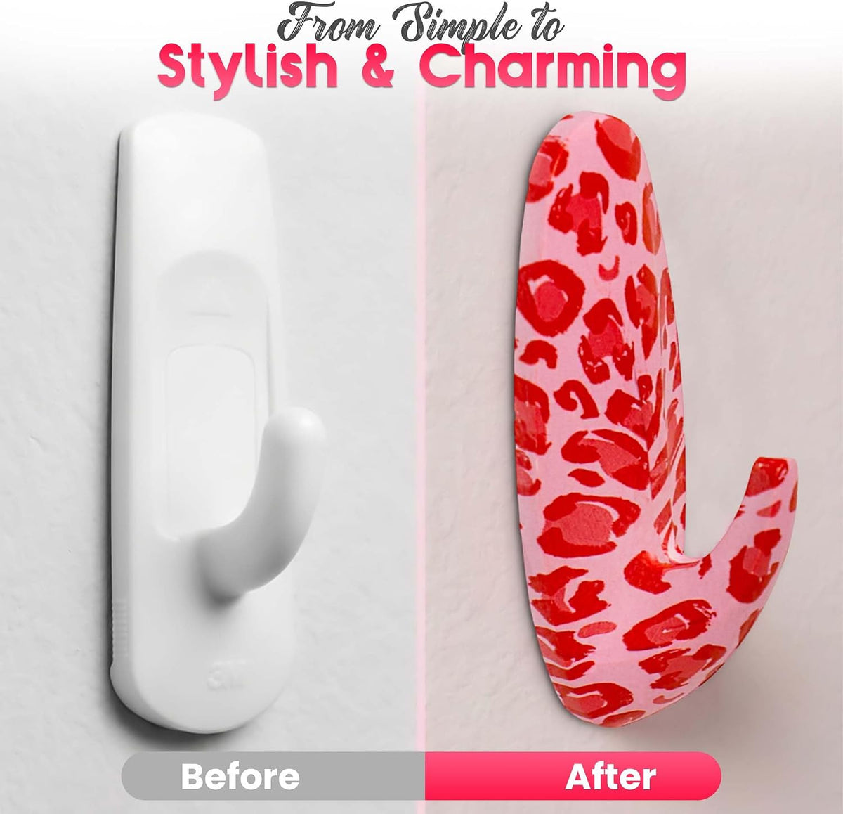 Adhesive Wall Hanging Hooks | Pack of 3 Cute Print Wall Hooks with Heavy Duty Stick-On Strips that Hold Up to 3lbs, Easy to Install Hanging Hook for Walls (Pink Cheetha)