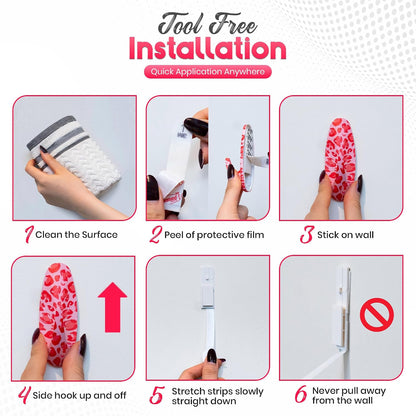 Adhesive Wall Hanging Hooks | Pack of 3 Cute Print Wall Hooks with Heavy Duty Stick-On Strips that Hold Up to 3lbs, Easy to Install Hanging Hook for Walls (Pink Cheetha)