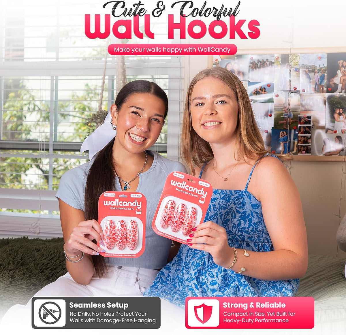 Adhesive Wall Hanging Hooks | Pack of 3 Cute Print Wall Hooks with Heavy Duty Stick-On Strips that Hold Up to 3lbs, Easy to Install Hanging Hook for Walls (Pink Cheetha)