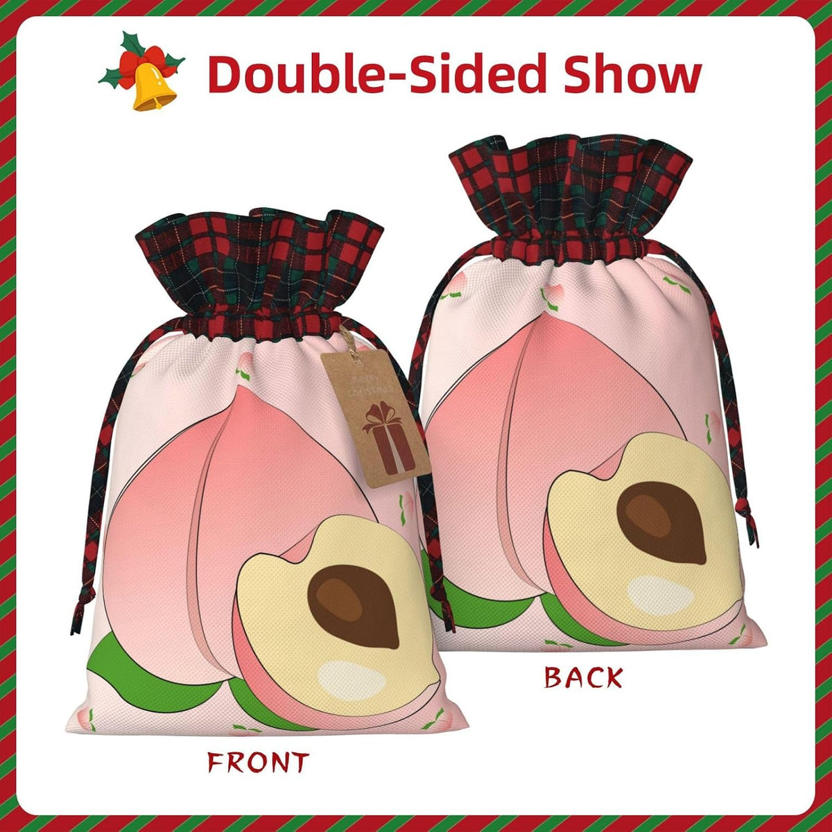 cartoon peach Christmas Drawstring Gift Bags - Perfect for Holiday Gifts, Birthdays, Anniversaries - With Writing Function