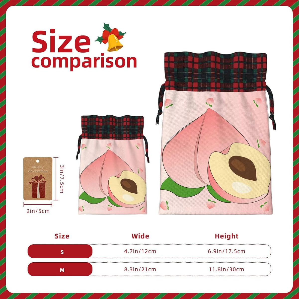 cartoon peach Christmas Drawstring Gift Bags - Perfect for Holiday Gifts, Birthdays, Anniversaries - With Writing Function