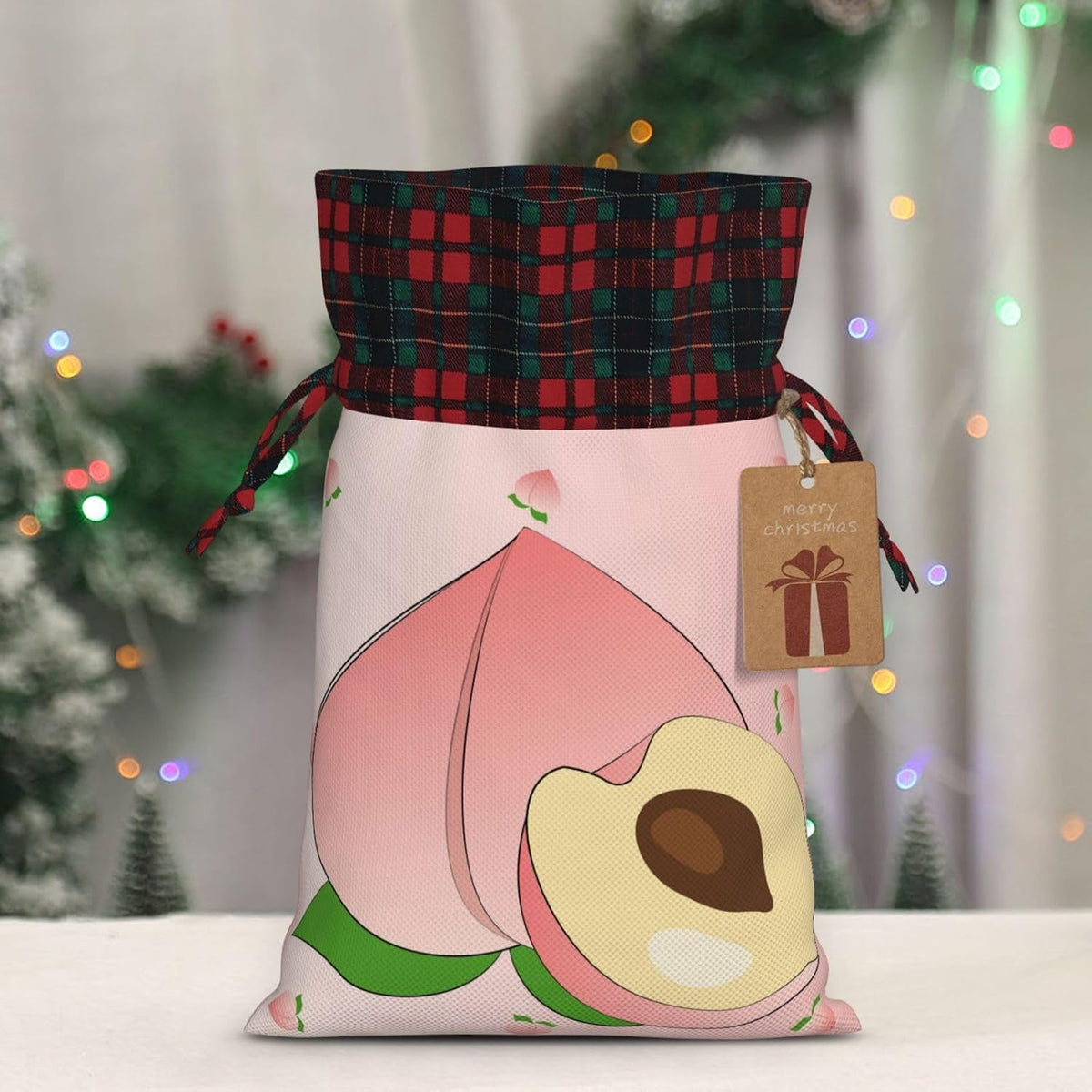 cartoon peach Christmas Drawstring Gift Bags - Perfect for Holiday Gifts, Birthdays, Anniversaries - With Writing Function