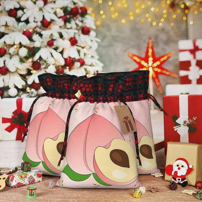 cartoon peach Christmas Drawstring Gift Bags - Perfect for Holiday Gifts, Birthdays, Anniversaries - With Writing Function