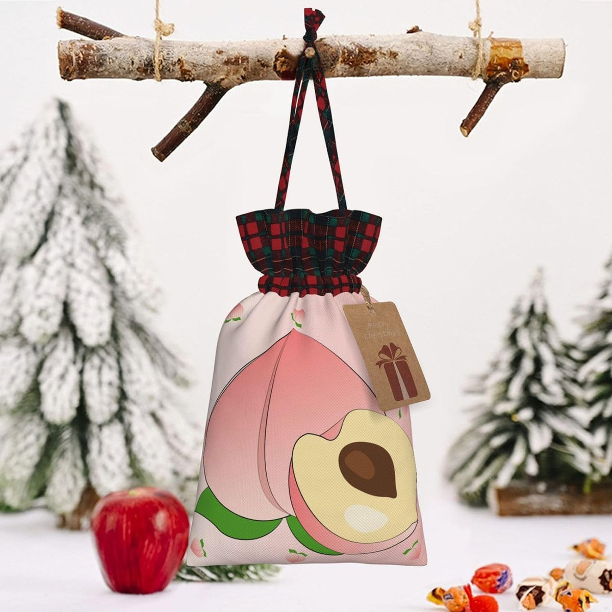 cartoon peach Christmas Drawstring Gift Bags - Perfect for Holiday Gifts, Birthdays, Anniversaries - With Writing Function