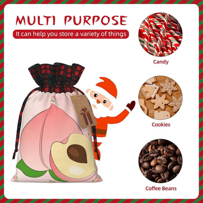 cartoon peach Christmas Drawstring Gift Bags - Perfect for Holiday Gifts, Birthdays, Anniversaries - With Writing Function