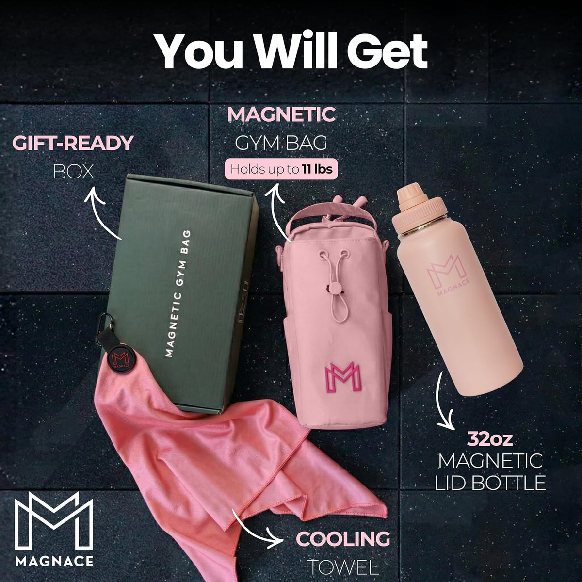Small Magnetic Gym Bag Bundle, Water Bottle Holder, Sling Bag for Men Women