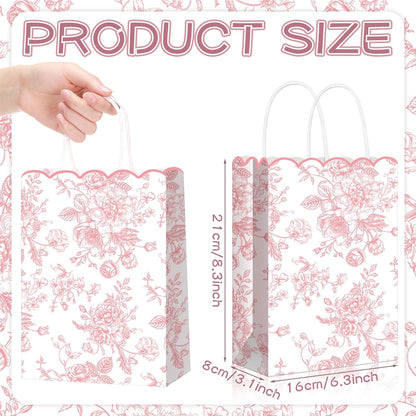 24 Pcs Pink Floral Gift Bags with Handles Wildflower Party Favor Candy Treat Goodie Bags Scalloped for Birthday Decoration for Bridal Baby Shower Party Supplies