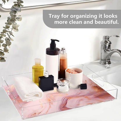 Pink Gold Marble Serving Tray 12" x 16" Acrylic Trays with Handles Decorative Serving Platter for Coffee, Breakfast in Bed, Dinner, Appetizers, Patio, Party