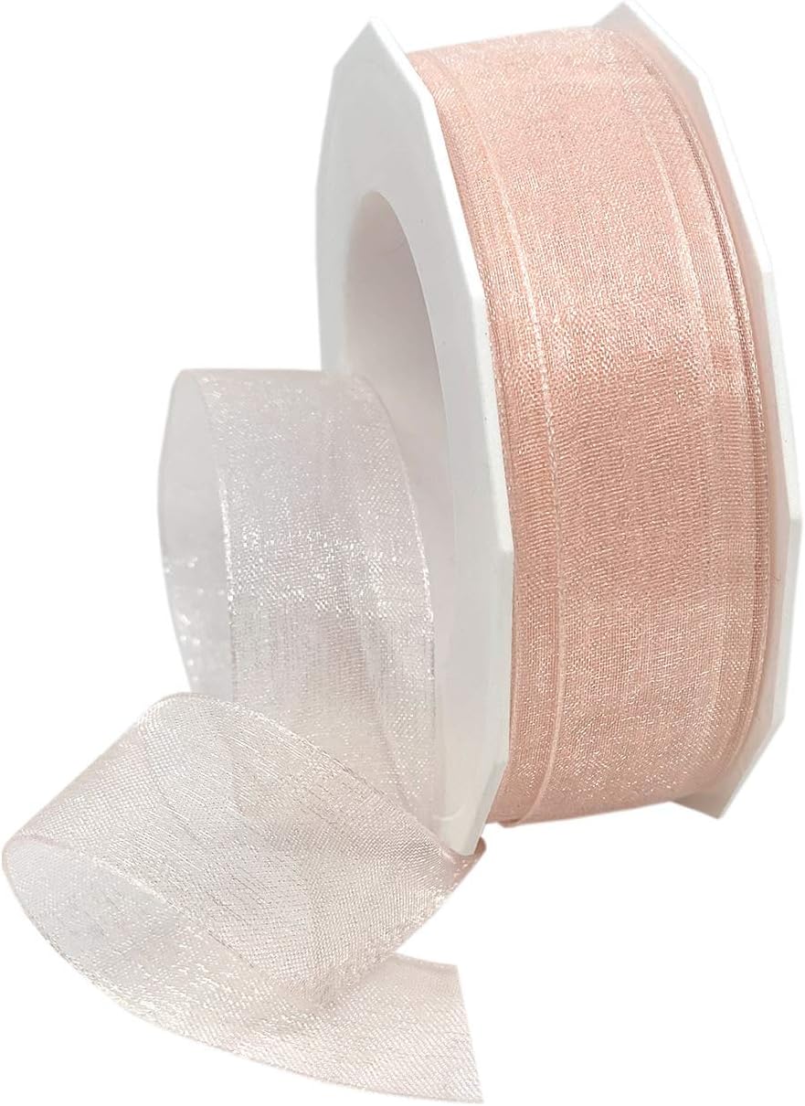 Sheer Organza Ribbon, 7/8 inch by 25 Yards, Blush Peach, 91805/25-034