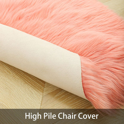 Square Faux Fur Sheepskin Chair Cover Seat Cushion Pad Super Soft Area Rugs for Living Bedroom Sofa (1.6ft x 1.6ft, Coral) 1 pack