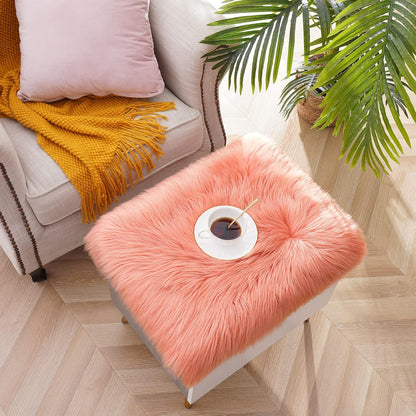 Square Faux Fur Sheepskin Chair Cover Seat Cushion Pad Super Soft Area Rugs for Living Bedroom Sofa (1.6ft x 1.6ft, Coral) 1 pack
