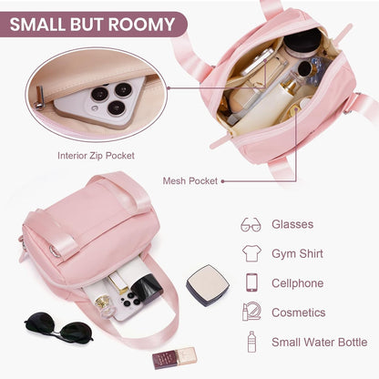 Mini Gym Bag Small Duffle Bags Tote for Women Pink Workout Bag Lightweight for Weekender Travel Sports Yoga Fitness