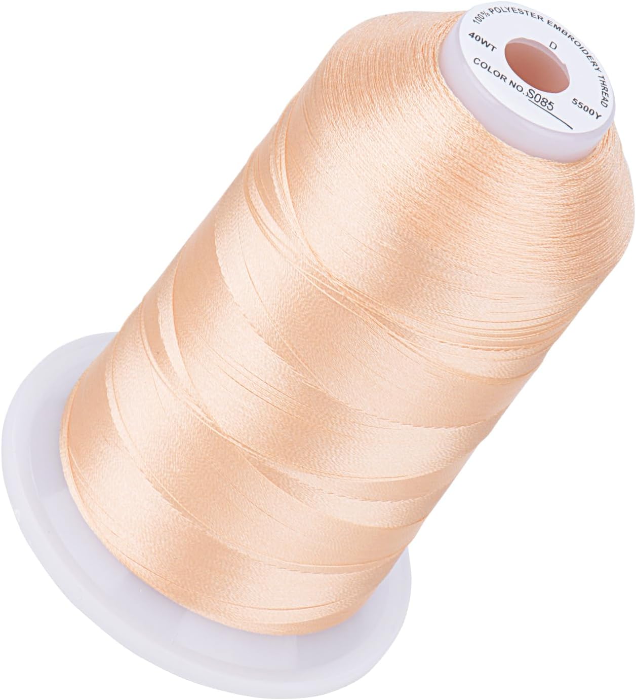 Embroidery Machine Thread 5000M 40WT Polyester, Light Peach S085 | 5000M 40WT polyester thread feeds smoothly for home or commercial embroidery projects.