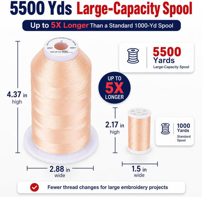 Embroidery Machine Thread 5000M 40WT Polyester, Light Peach S085 | 5000M 40WT polyester thread feeds smoothly for home or commercial embroidery projects.