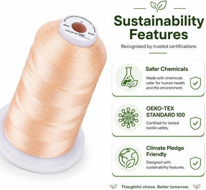 Embroidery Machine Thread 5000M 40WT Polyester, Light Peach S085 | 5000M 40WT polyester thread feeds smoothly for home or commercial embroidery projects.