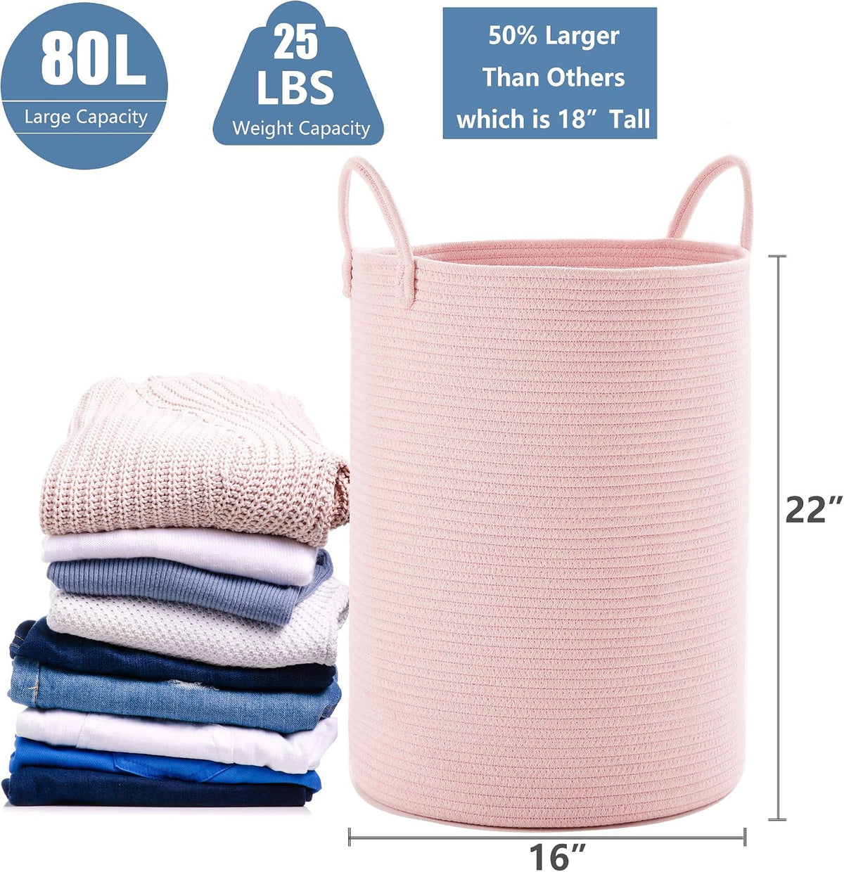 80L Extra Large Pink Hamper Laundry Basket for Baby Girls