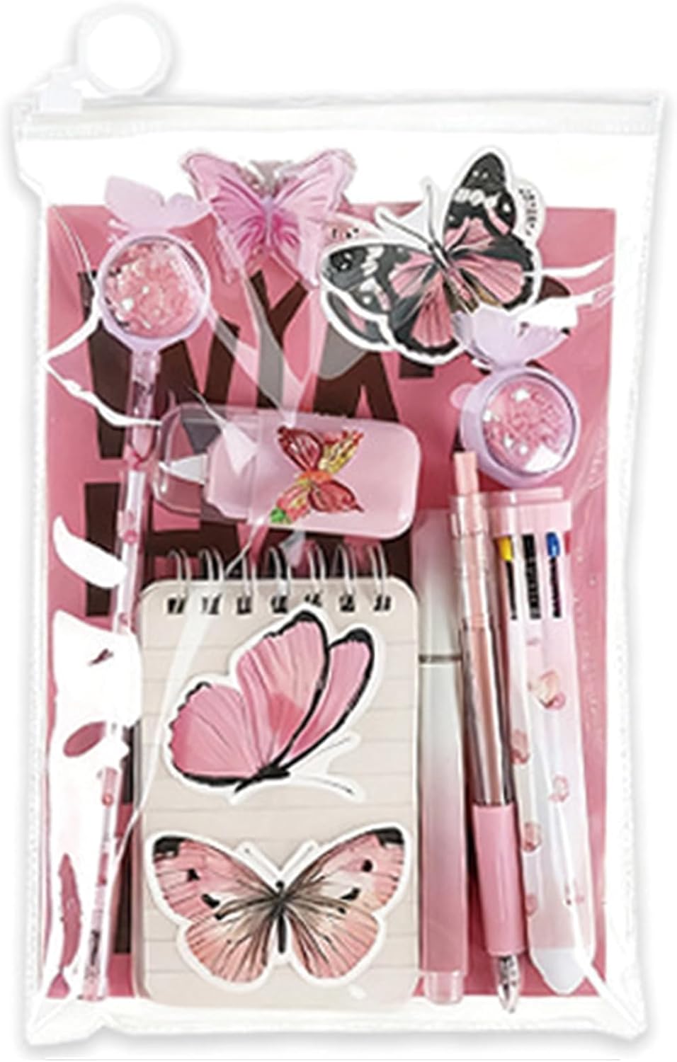 9 Pcs Cute Butterfly Stationery Set for Girls Boys Kids Women Back to School Supplies Office Supplies Kawaii Stationery Gift (Butterfly-Pink)