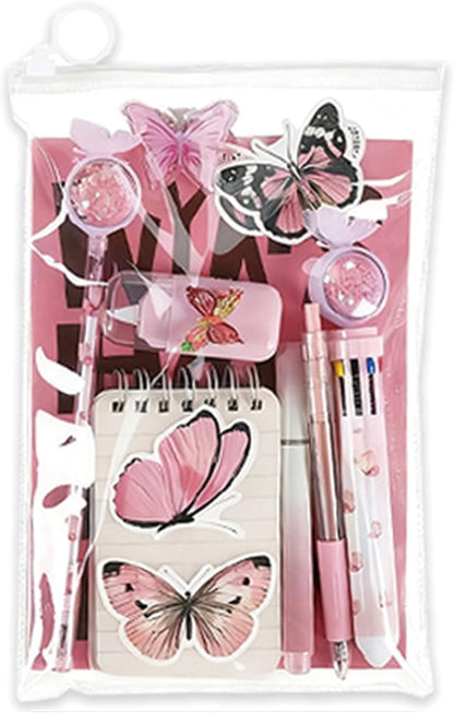 9 Pcs Cute Butterfly Stationery Set for Girls Boys Kids Women Back to School Supplies Office Supplies Kawaii Stationery Gift (Butterfly-Pink)