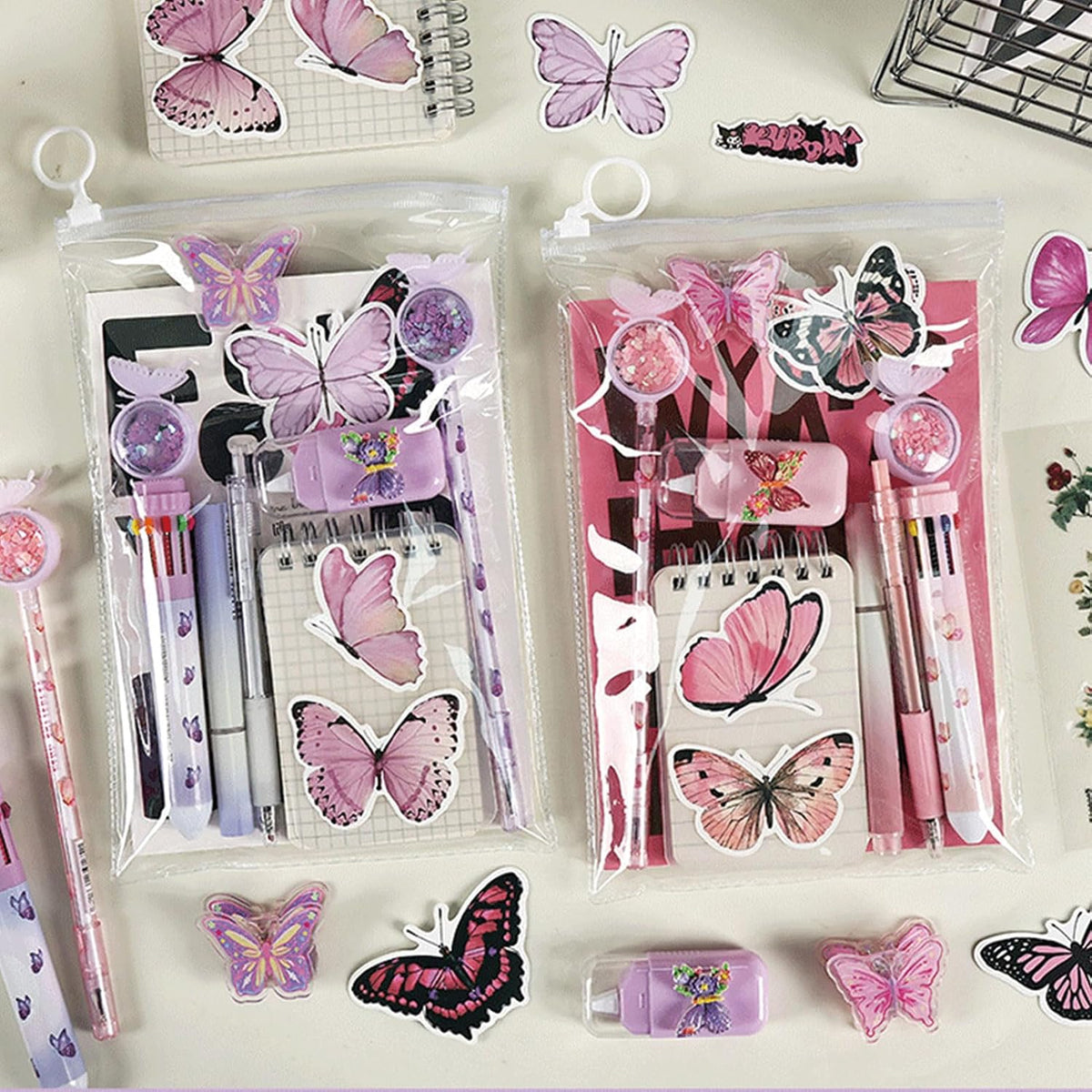9 Pcs Cute Butterfly Stationery Set for Girls Boys Kids Women Back to School Supplies Office Supplies Kawaii Stationery Gift (Butterfly-Pink)