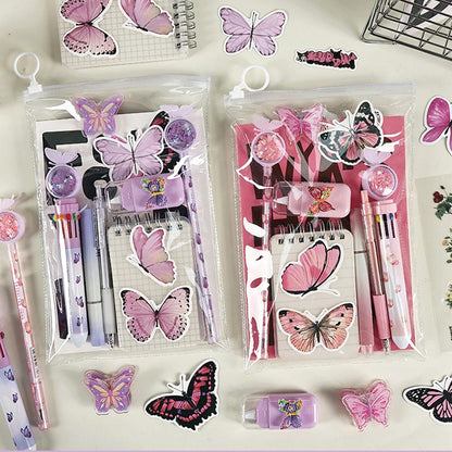 9 Pcs Cute Butterfly Stationery Set for Girls Boys Kids Women Back to School Supplies Office Supplies Kawaii Stationery Gift (Butterfly-Pink)