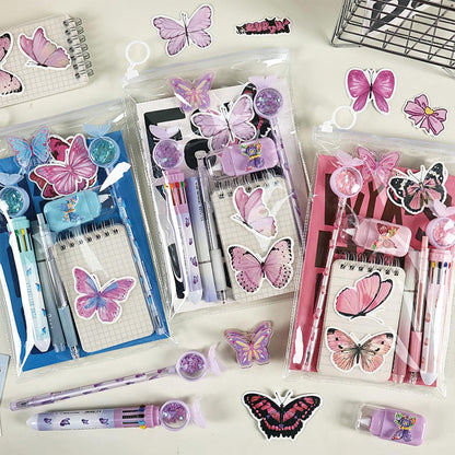 9 Pcs Cute Butterfly Stationery Set for Girls Boys Kids Women Back to School Supplies Office Supplies Kawaii Stationery Gift (Butterfly-Pink)