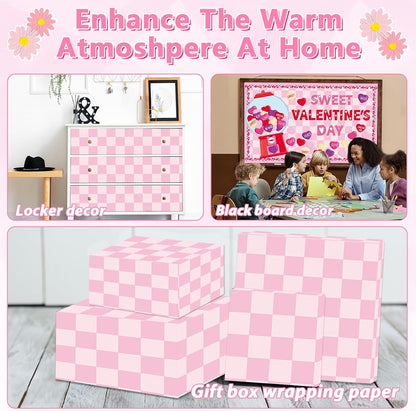 Pink Checkered Bulletin Board Paper Roll Retro Pastel Pink Bulletin Board Background Paper Back to School Classroom Decor Poster for Art Craft DIY Project Home Office Girls Party Supplies 17.7inx20ft