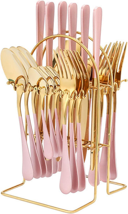 24 Pieces Silverware Set, Stainless Steel Cutlery Set with Holder