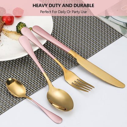 24 Pieces Silverware Set, Stainless Steel Cutlery Set with Holder