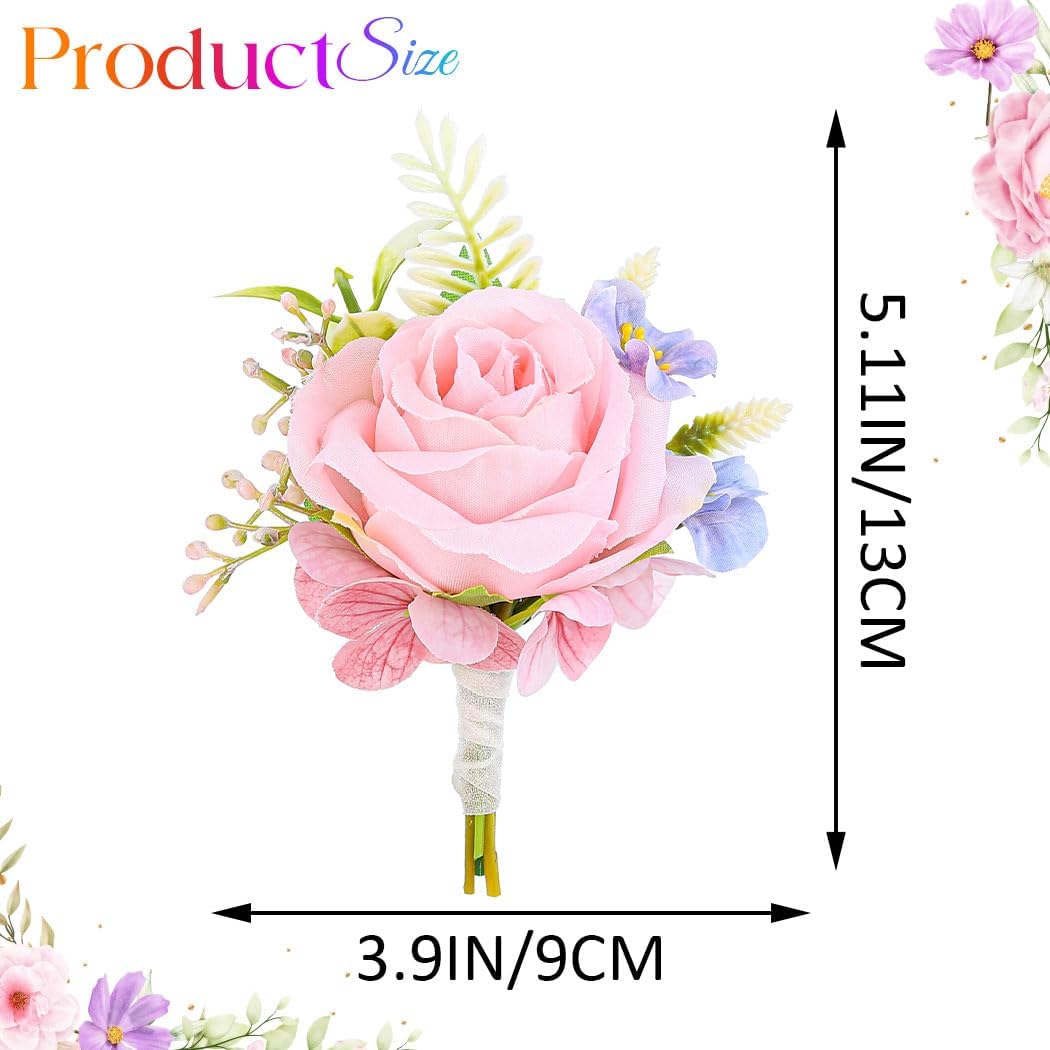 Wedding Flower Boutonniere Red Groom Rose Buttonholes Men's Boutineer Party Suit Decoration Prom Anniversary Accessories for Groomsmans and Man (Pink)