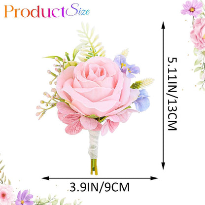 Wedding Flower Boutonniere Red Groom Rose Buttonholes Men's Boutineer Party Suit Decoration Prom Anniversary Accessories for Groomsmans and Man (Pink)