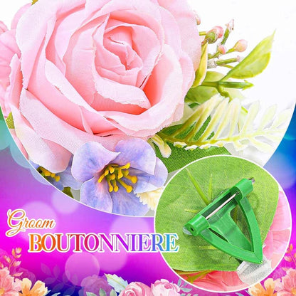 Wedding Flower Boutonniere Red Groom Rose Buttonholes Men's Boutineer Party Suit Decoration Prom Anniversary Accessories for Groomsmans and Man (Pink)