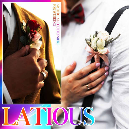 Wedding Flower Boutonniere Red Groom Rose Buttonholes Men's Boutineer Party Suit Decoration Prom Anniversary Accessories for Groomsmans and Man (Pink)