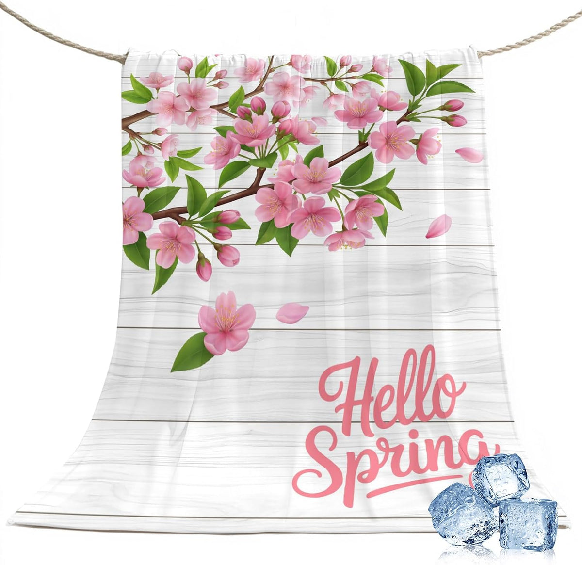 40"x60" Lap Cooling Blanket Hello Spring Flowers Ice Silk Lightweight Breathable Soft Summer Blanket for Hot Sleepers Couch Bed Sofa Camping Botanical Peach Blossoms Wood
