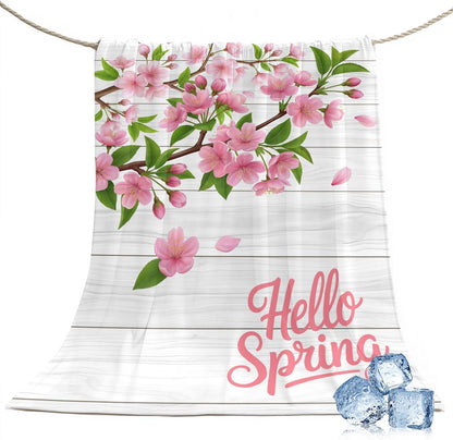 40"x60" Lap Cooling Blanket Hello Spring Flowers Ice Silk Lightweight Breathable Soft Summer Blanket for Hot Sleepers Couch Bed Sofa Camping Botanical Peach Blossoms Wood