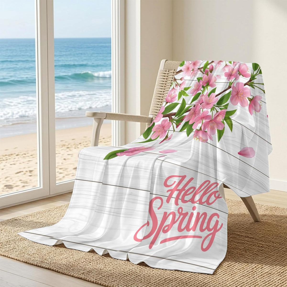 40"x60" Lap Cooling Blanket Hello Spring Flowers Ice Silk Lightweight Breathable Soft Summer Blanket for Hot Sleepers Couch Bed Sofa Camping Botanical Peach Blossoms Wood