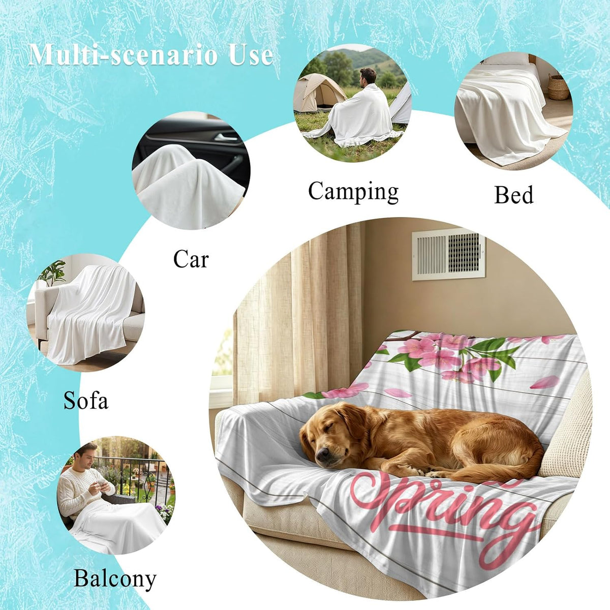 40"x60" Lap Cooling Blanket Hello Spring Flowers Ice Silk Lightweight Breathable Soft Summer Blanket for Hot Sleepers Couch Bed Sofa Camping Botanical Peach Blossoms Wood