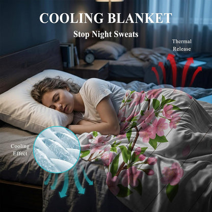 40"x60" Lap Cooling Blanket Hello Spring Flowers Ice Silk Lightweight Breathable Soft Summer Blanket for Hot Sleepers Couch Bed Sofa Camping Botanical Peach Blossoms Wood