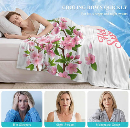 40"x60" Lap Cooling Blanket Hello Spring Flowers Ice Silk Lightweight Breathable Soft Summer Blanket for Hot Sleepers Couch Bed Sofa Camping Botanical Peach Blossoms Wood